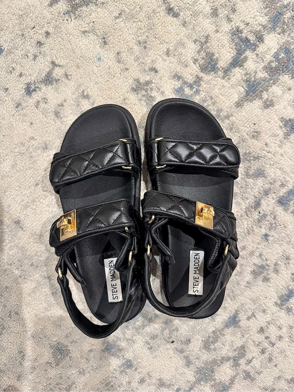 Steve Madden Big Mona Quilted Strap Sandals in Black